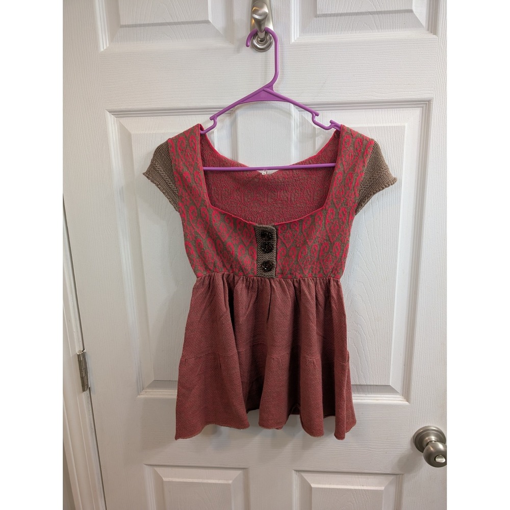Free People Babydoll Tunic Women Wool Blend Paisley Knit Top - Size XS
